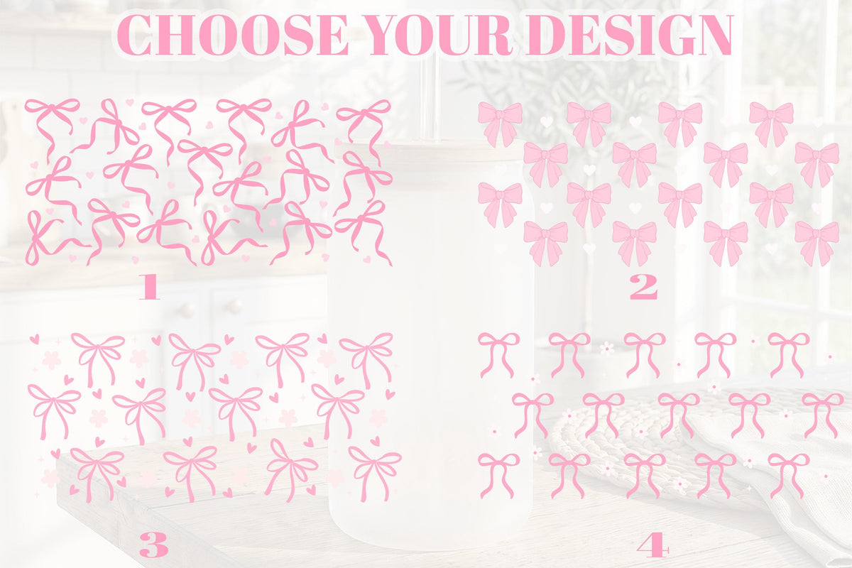 Personalized Pink Bows Glass Tumbler, Coquette Bow Girly Iced Coffee Cup