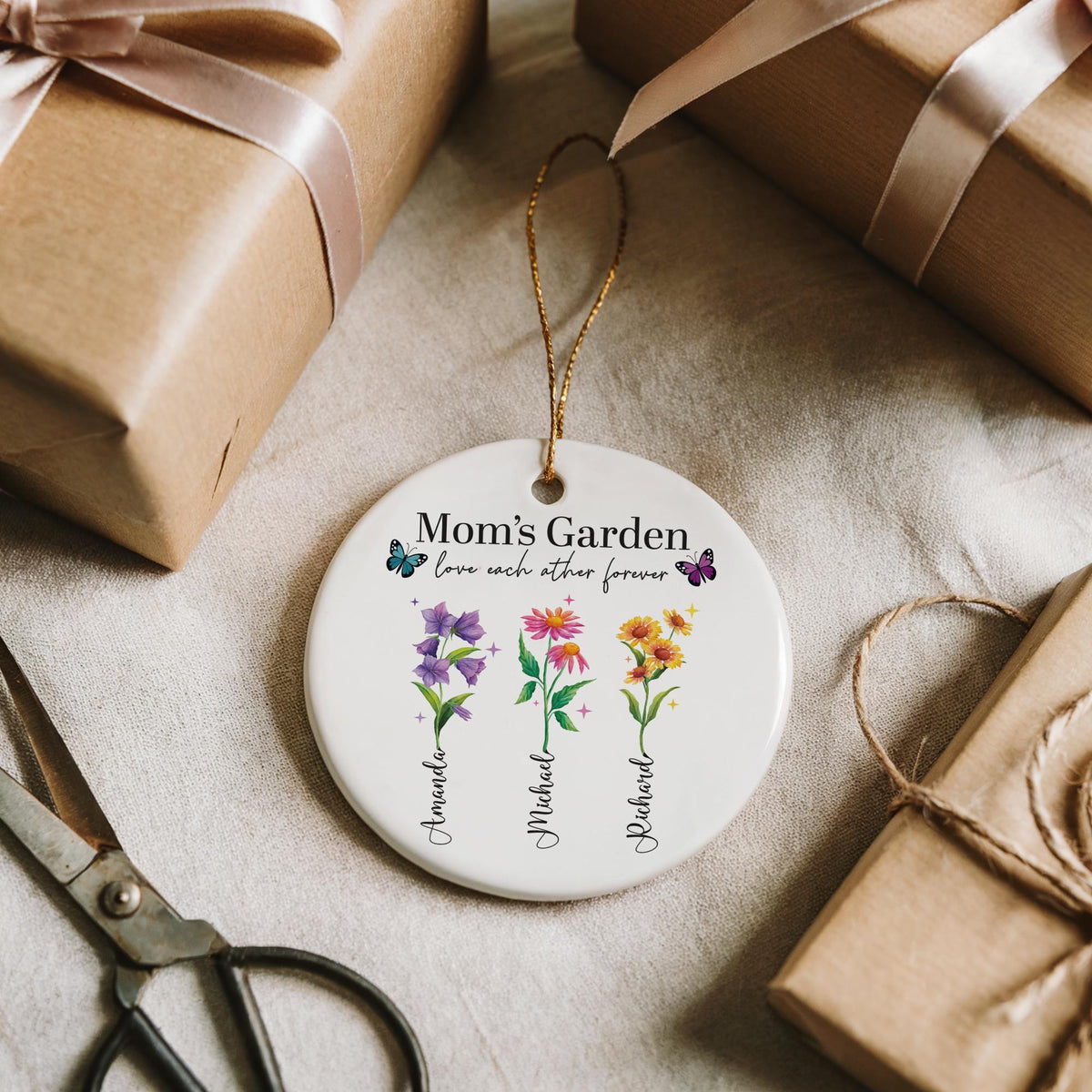 Personalized Mom's Garden Ceramic Ornament, Sentimental Floral Love Each Other Forever Keepsake