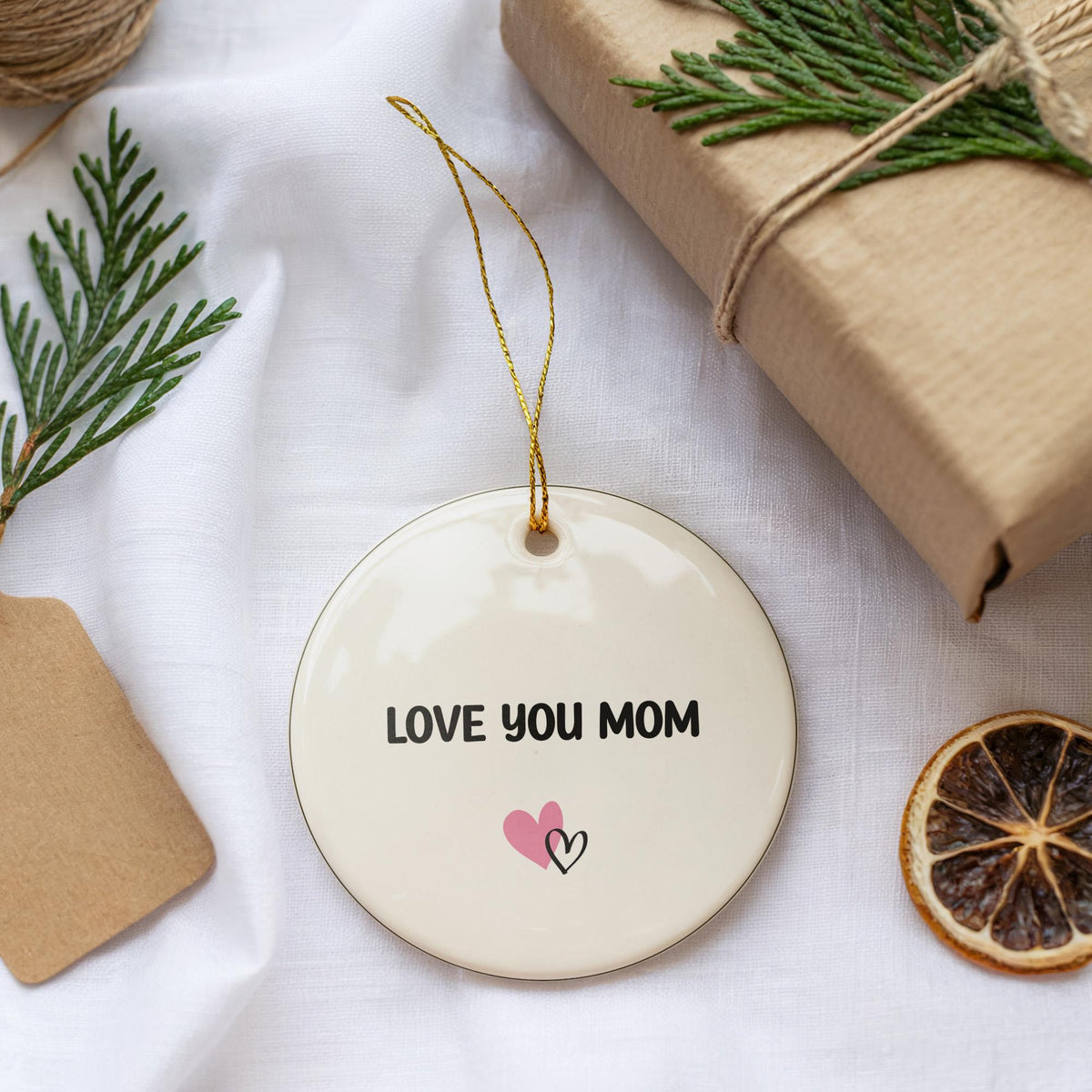 Love You Mom Ornament, Cute Mom Heart Decorative Ceramic Keepsake, Mothers Day Gift