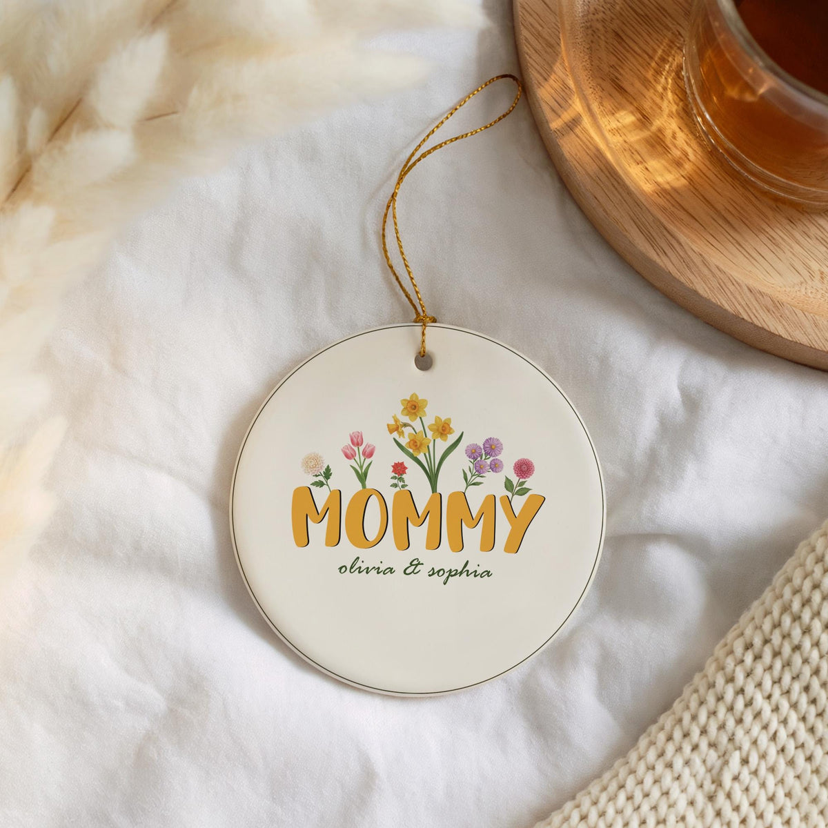 Personalized Wildflower Design Mommy Ornament, Mother's Day Ornament, Mommy Christmas Keepsake