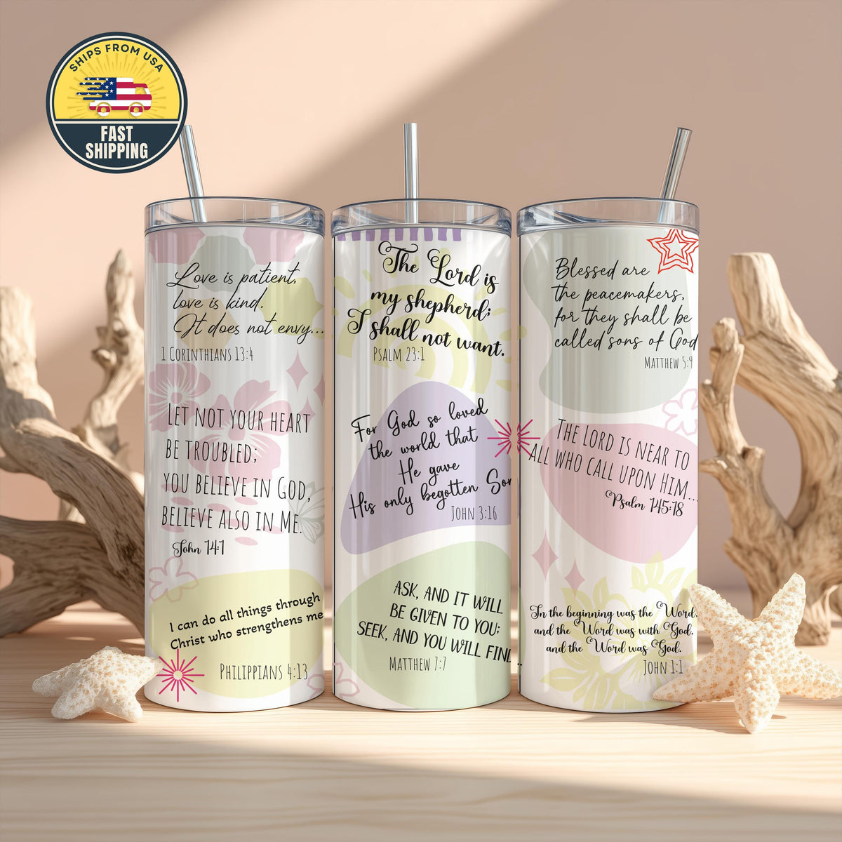 Christian Tumbler with Straw, Bible Verse Tumbler, Faith Based Cup, Religious Gift