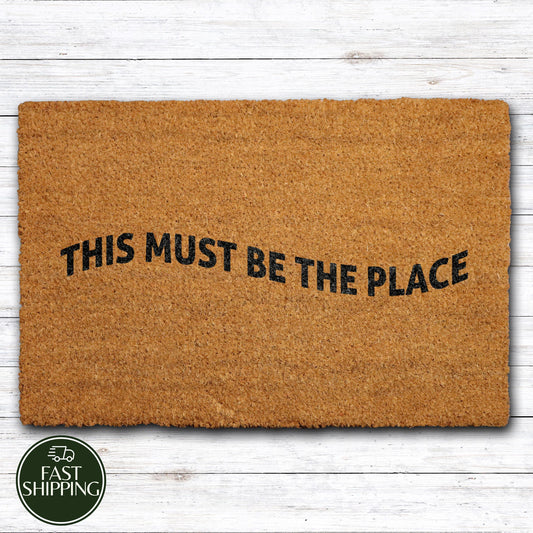 This Must Be The Place Welcome Mat, Modern Aesthetic Entryway Doormat