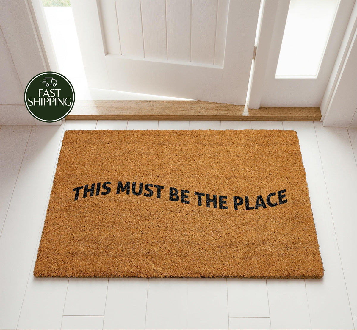 This Must Be The Place Welcome Mat, Modern Aesthetic Entryway Doormat