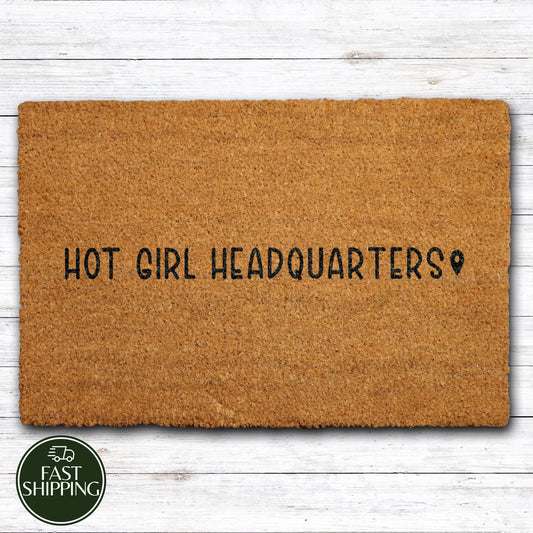 Hot Girl Headquarters Doormat, Trendy Dorm Room Welcome Mat, Aesthetic Apartment Entrance Decor