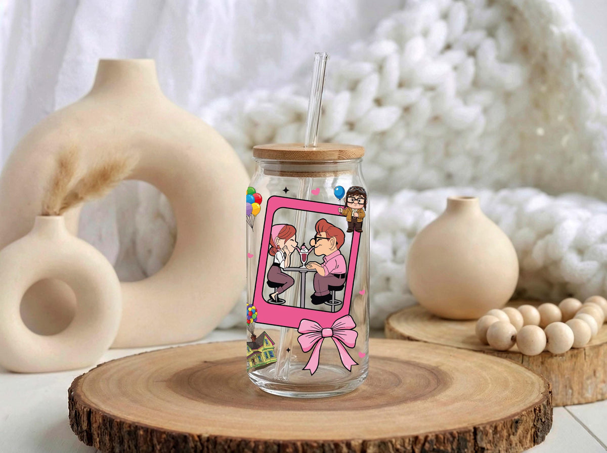 Personalized Carl & Ellie Can Glass, Custom Couple Love Tumbler, Anniversary Gift fo Her