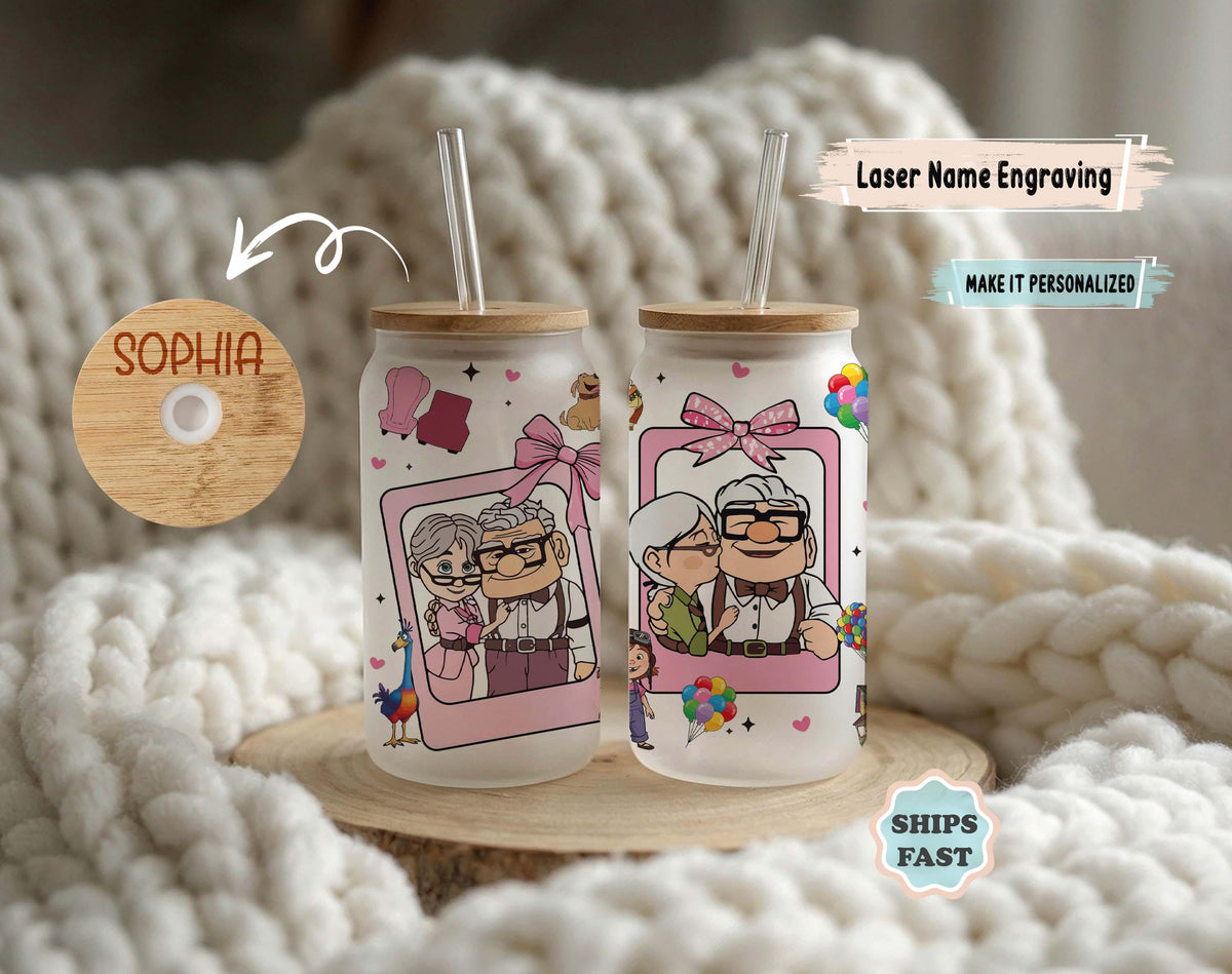 Personalized Carl & Ellie Can Glass, Custom Couple Love Tumbler, Anniversary Gift fo Her