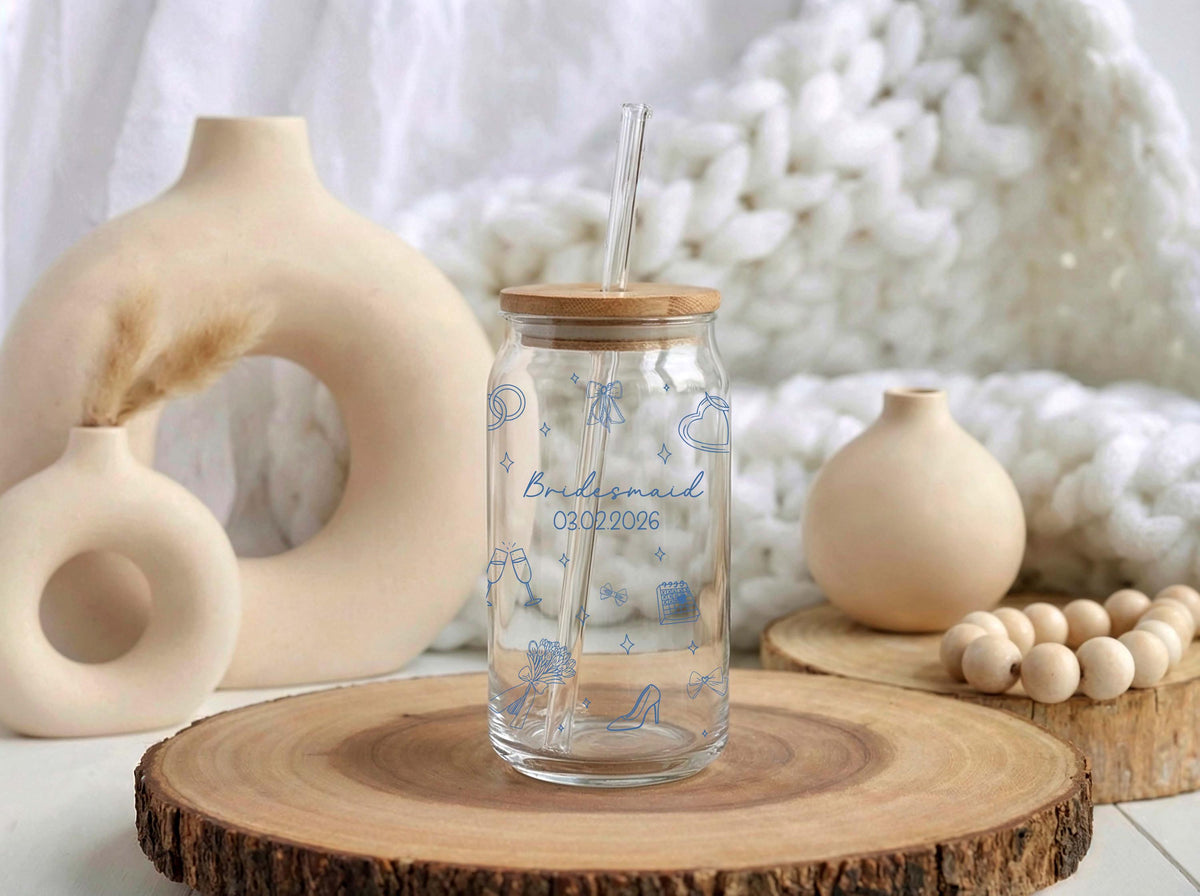 Custom Bridesmaid Glass Cup, Personalized Bridal Party Gift
