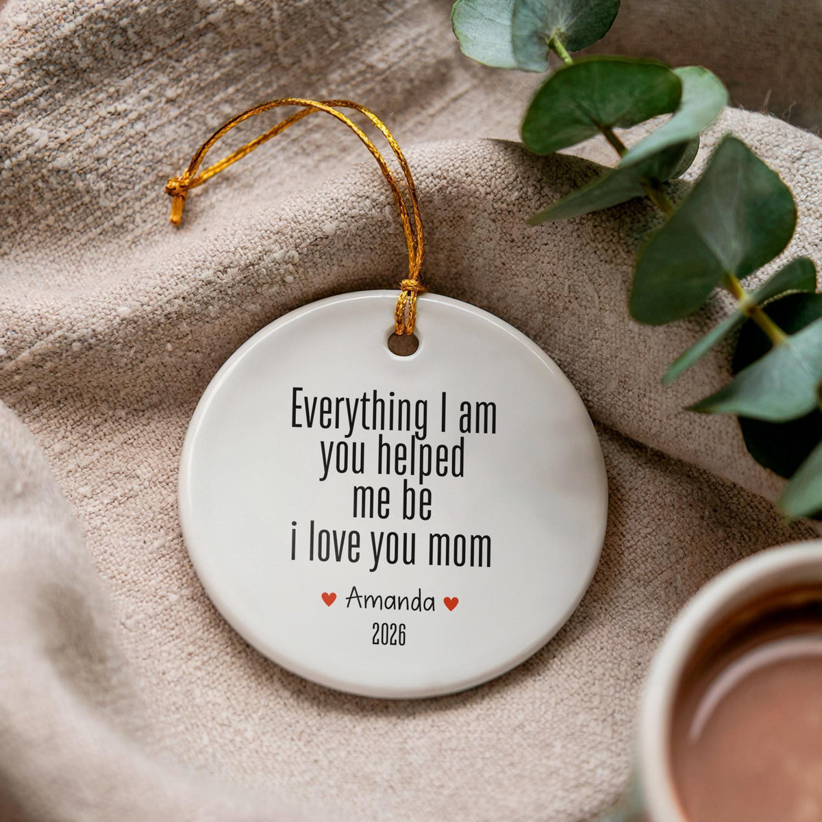 Personalized Ceramic Mom Ornament, Custom Mother Keepsake Gift