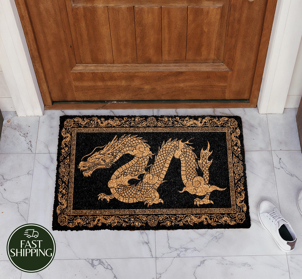 Chinese Dragon Design Doormat, Celestial Dragon Welcome Mat, Asian Inspired Home Decor