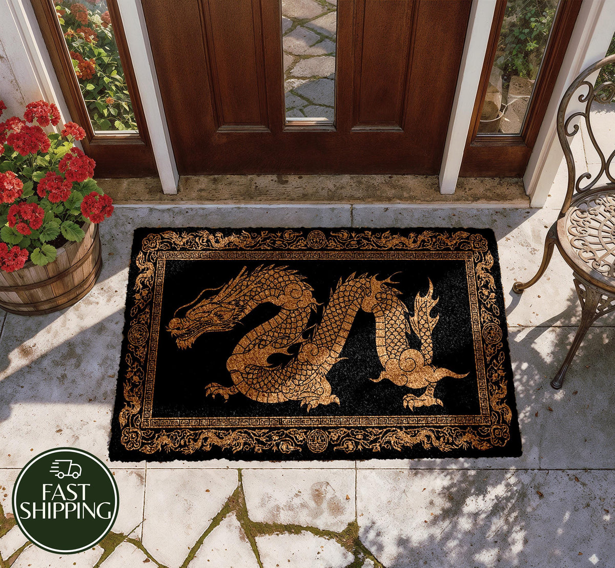 Chinese Dragon Design Doormat, Celestial Dragon Welcome Mat, Asian Inspired Home Decor