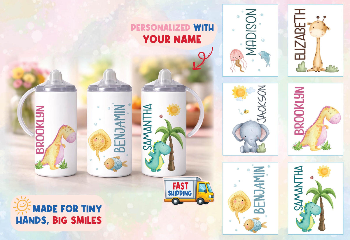 Personalized Kids Tumbler, Custom Baby Straw Cup & Training Handle Cup