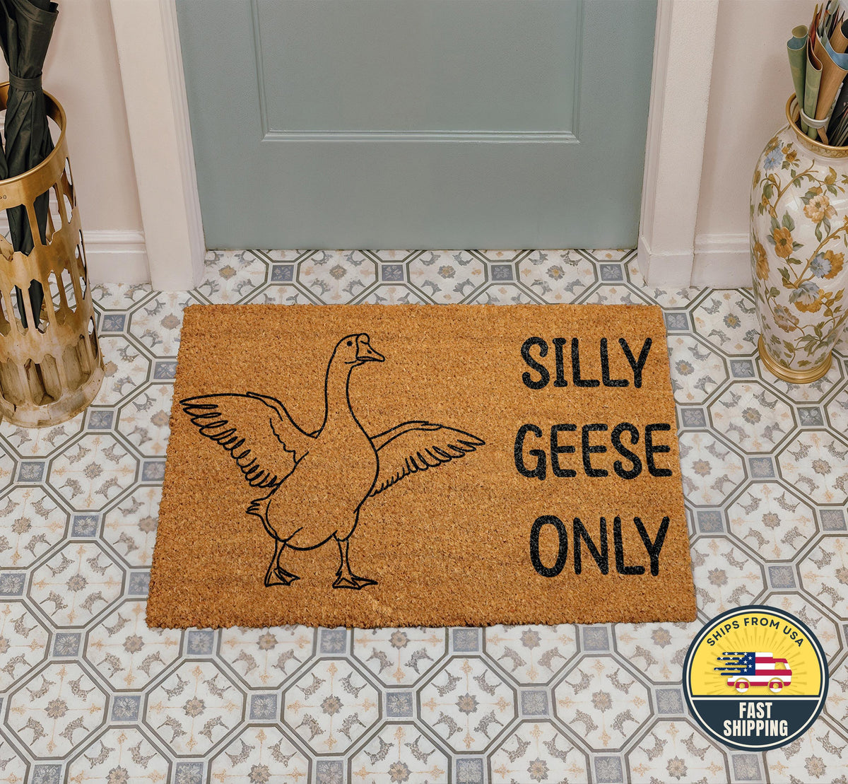 Silly Geese Only Coir Doormat, Funny Welcome Mat, Cute Doormat, Funny Sayings Rug