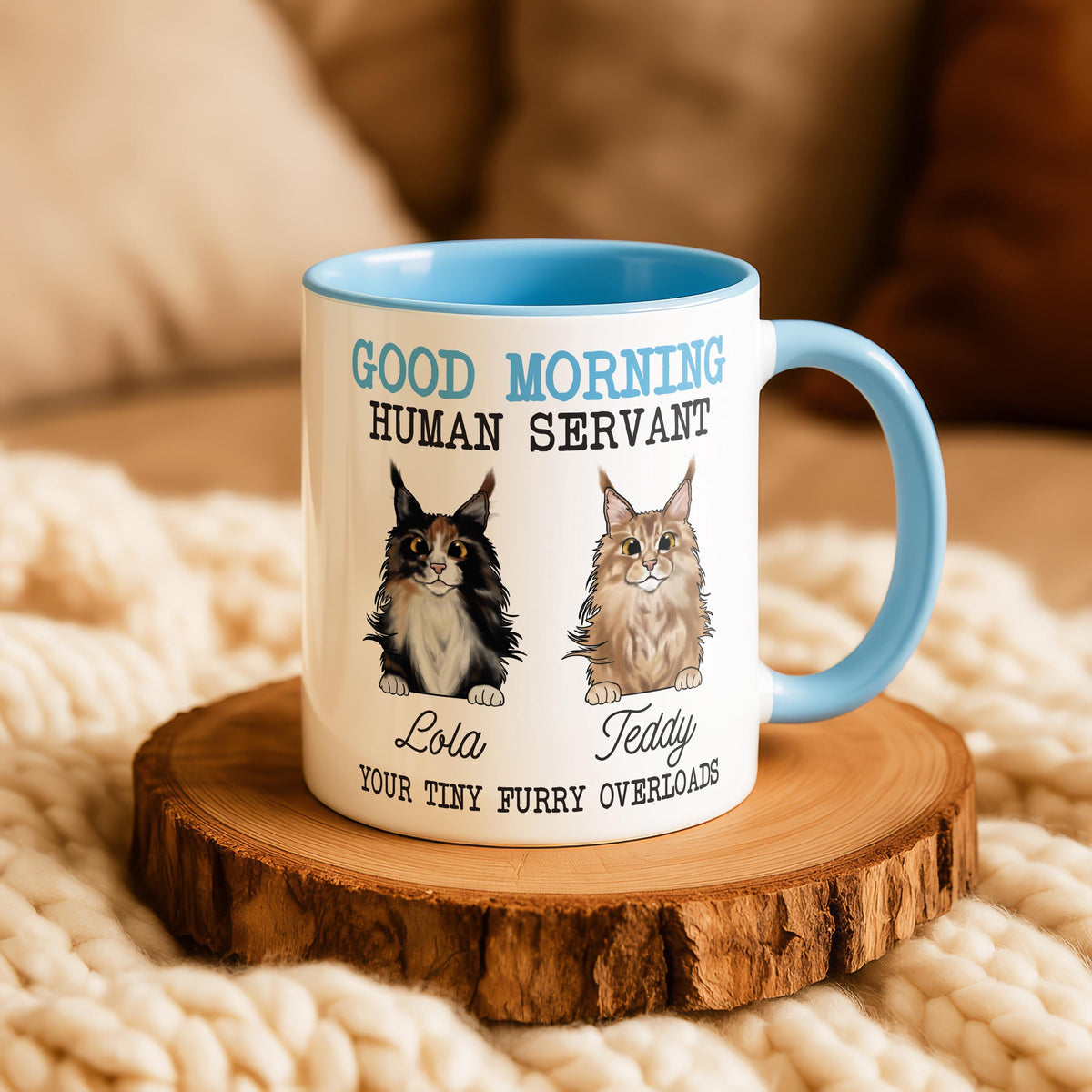 Good Morning Human Servant Mug, Personalized Cat Name Cup, Funny Cats Lover Gift, Pet Mom Present