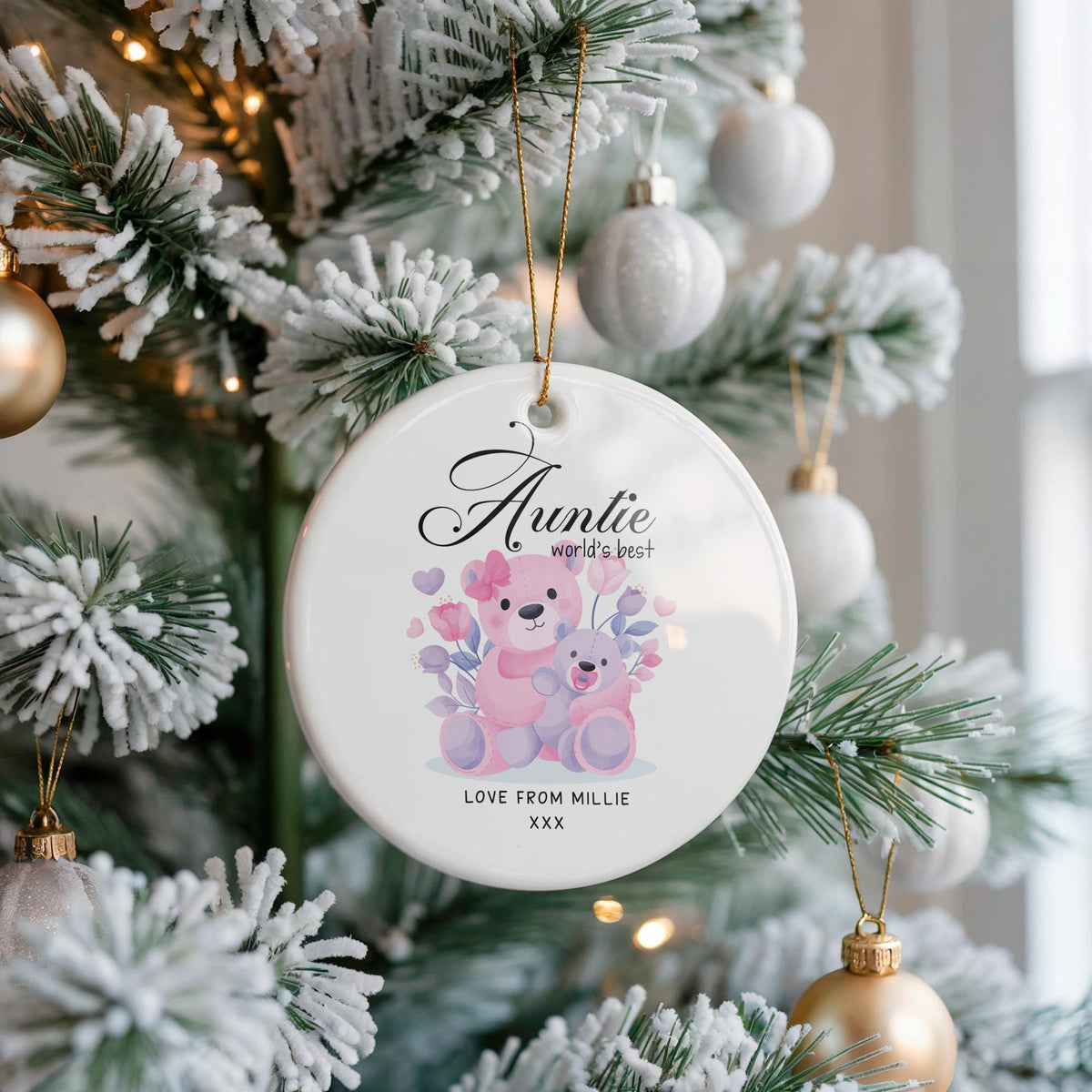 Personalized Ceramic Auntie Ornament, Custom Name Christmas Tree Decoration
