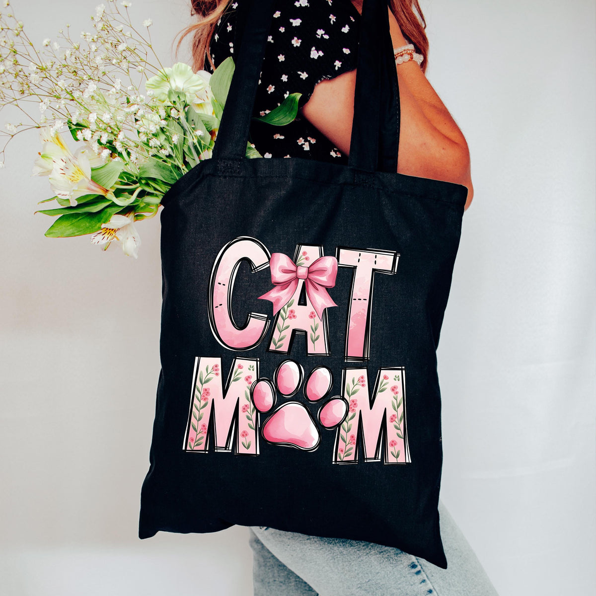 Cat Mom Tote Bag, Cat Lover Tote Bag, Cat Paw Shopping Bag, Pet Mama Gift Tote