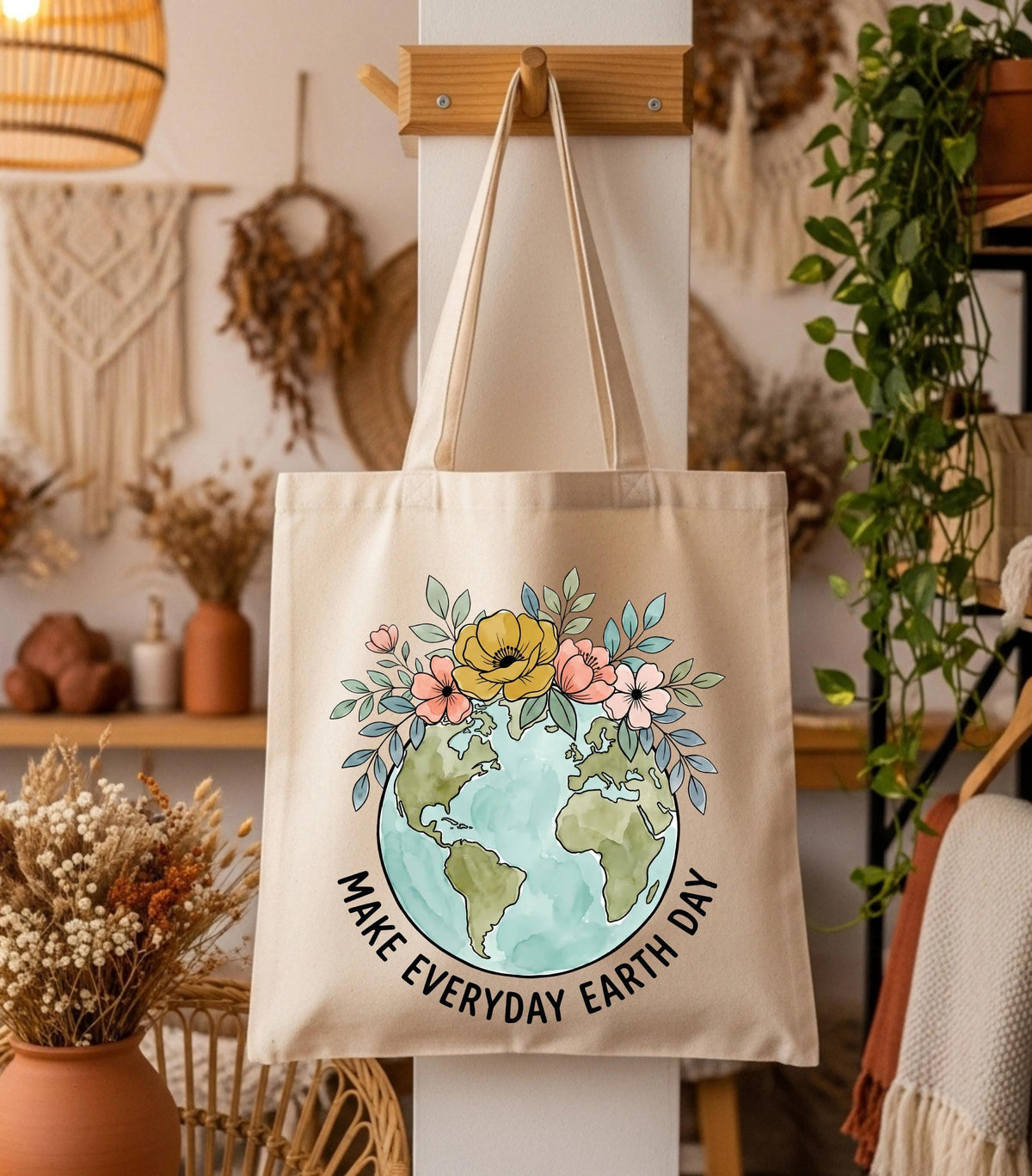 Make Every Day Earth Day Floral Tote Bag