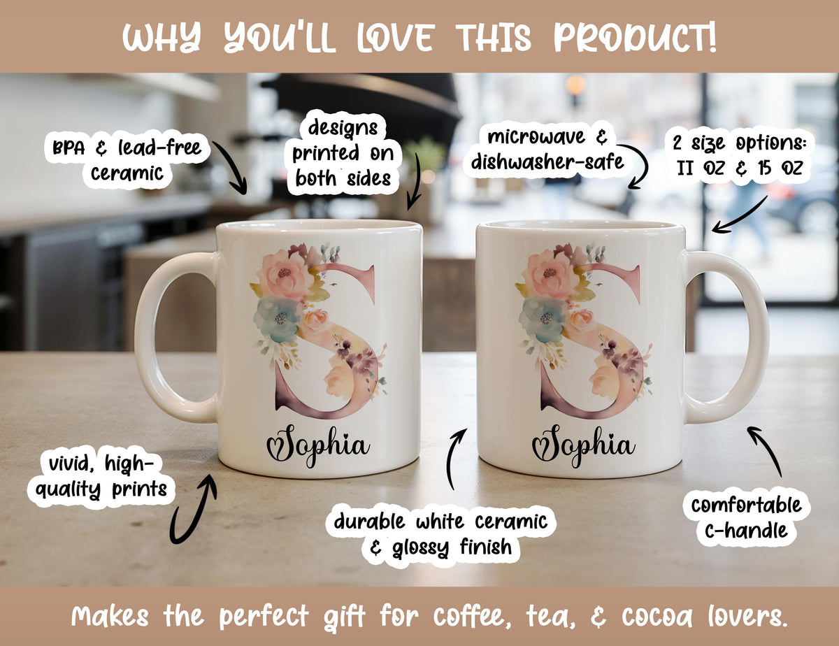 Best Mom Ever Mug, Mother's Day Floral Coffee Cup, Cute Line Art Mom Gift