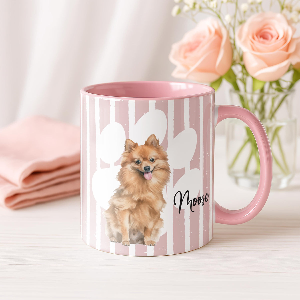 Personalized Pet Photo Mug with Name, Custom Cat - Dog Portrait Cup, Striped Designs Pets Mugs, Memorial Present Cups, Dogs Cats Mom Gift