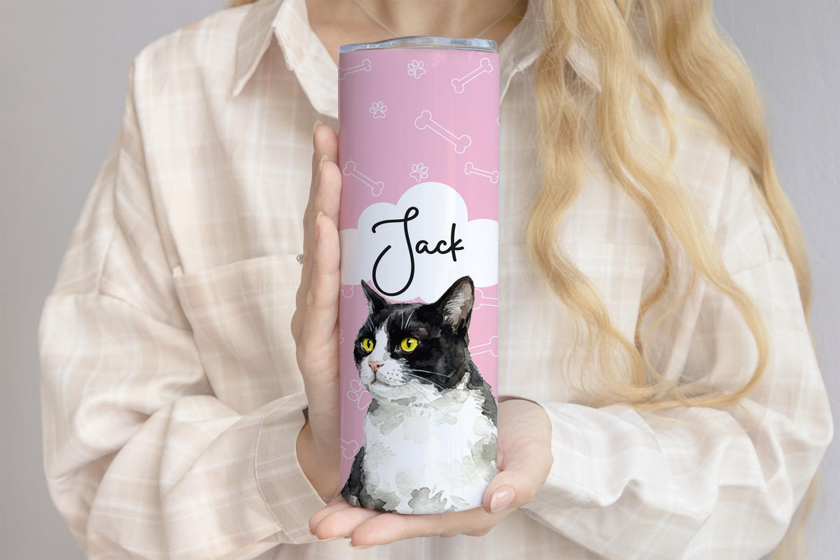 Custom Watercolor Dog Photo Tumbler, Personalized Pet Photo & Name Cup, Paw Print Design Dogs Mom Gift, Pets Lover Colorful Tumblers