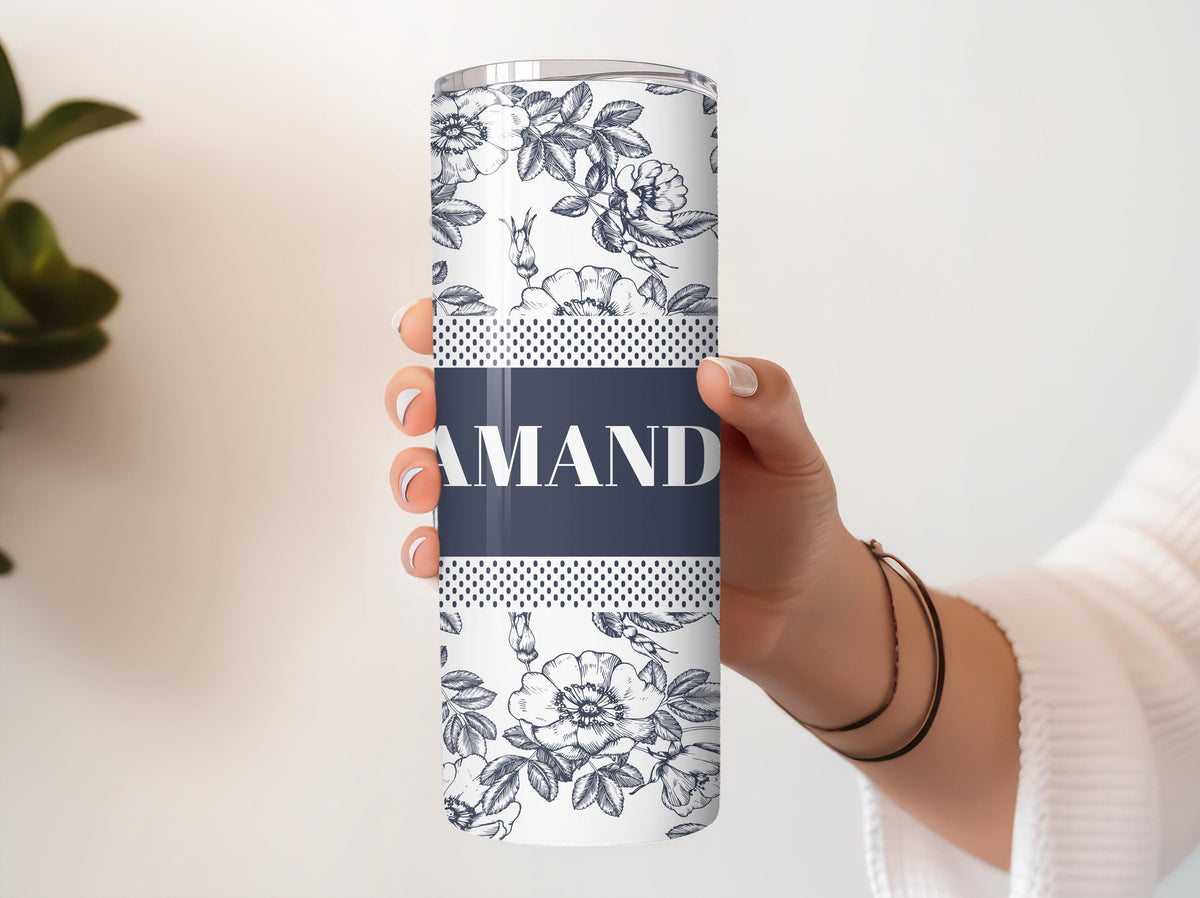 Custom Name Aesthetic Toile de Jouy Coffee Tumbler