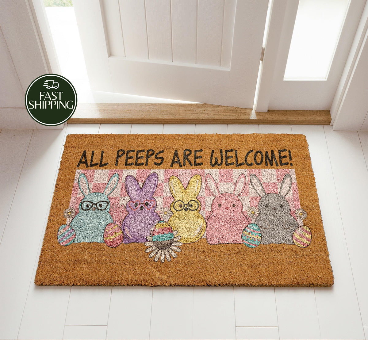 All Peeps Are Welcome! Doormat, Easter Bunny Design Welcome Mat
