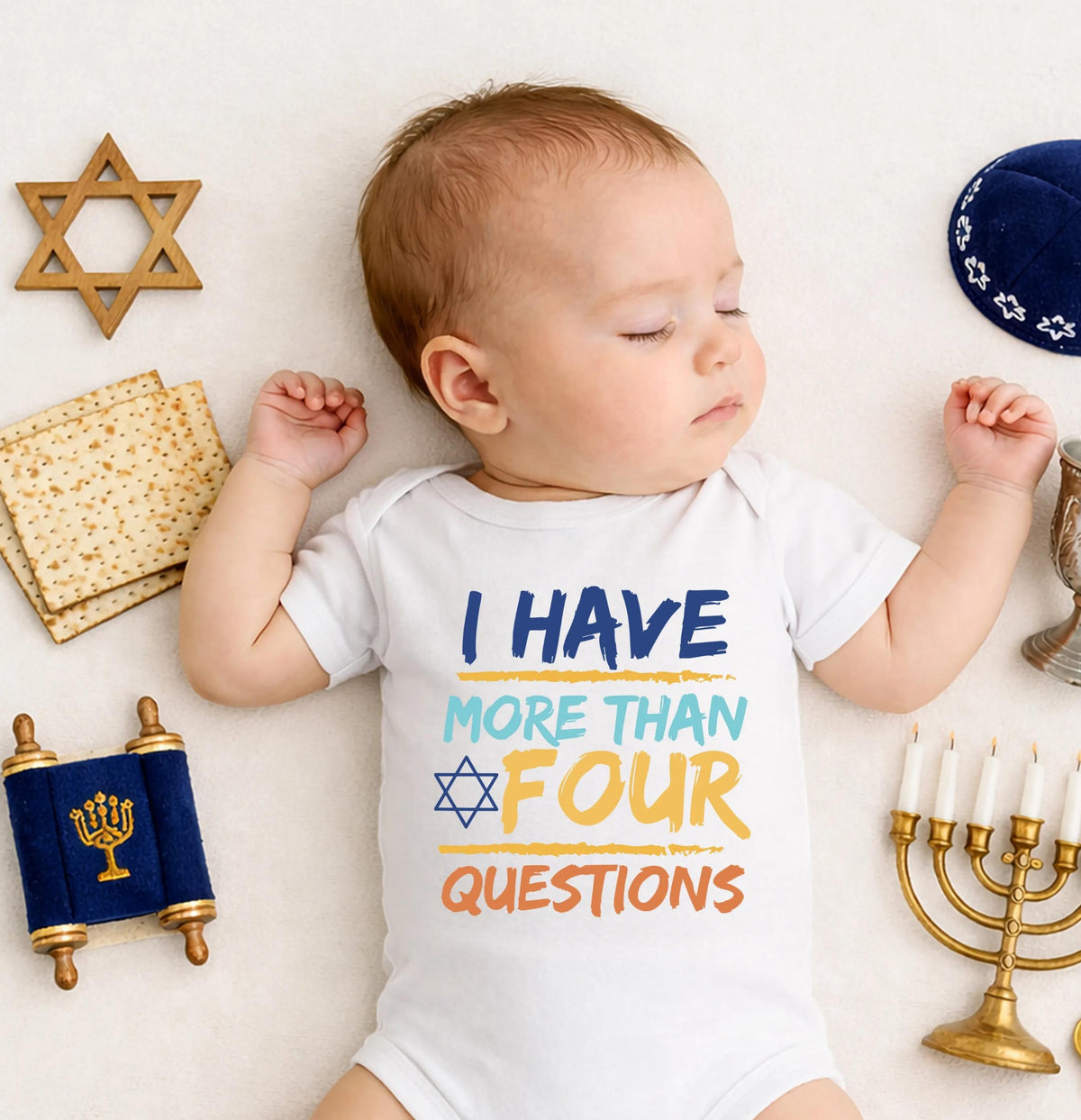 I Have More than Four Questions T-shirt, Passover Baby Bodysuit, Jewish Baby Gift Tee