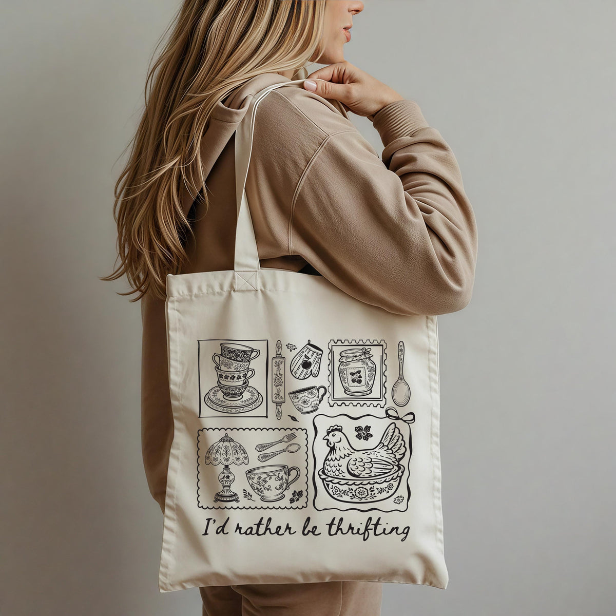 I’d Rather Be Thrifting Tote Bag, Vintage Shopping Lover Tote, Mother's Day Gift Tote Bags