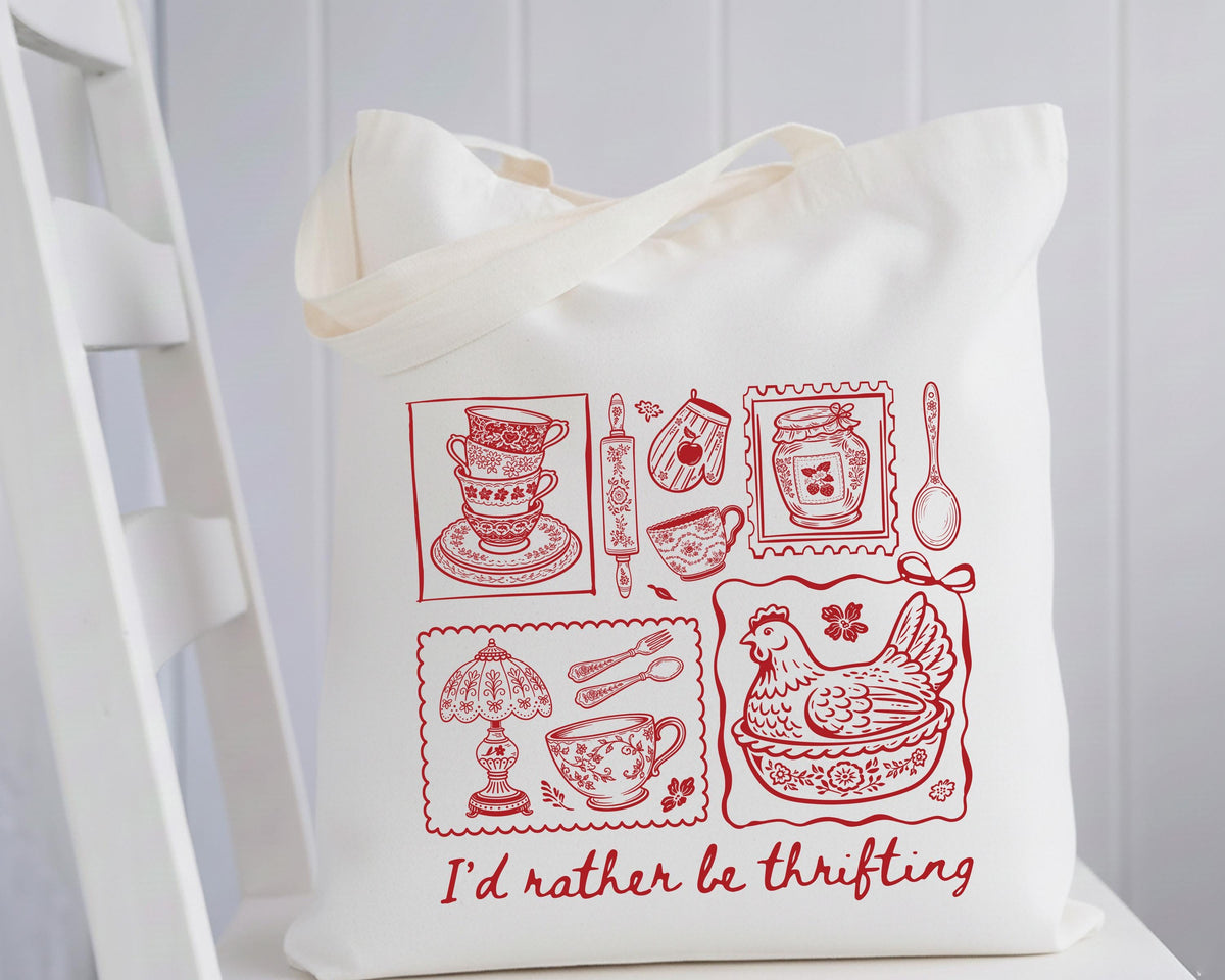 I’d Rather Be Thrifting Tote Bag, Vintage Shopping Lover Tote, Mother's Day Gift Tote Bags