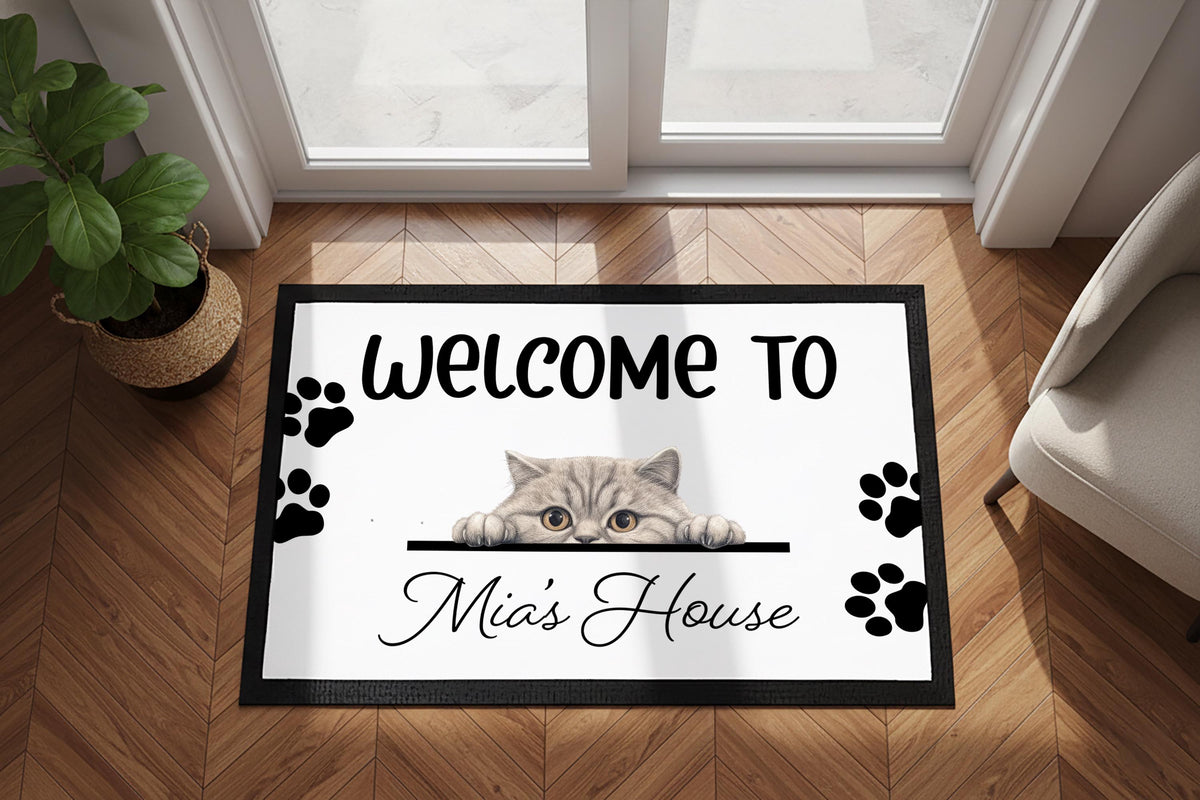 Custom Pet Door Mat, Personalized Cat Welcome Mat, Pets Lover Housewarming Gift, Cats Owner Mat, Home Entrance Decor
