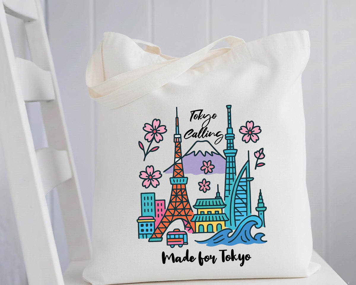 Tokyo Skyline and Cherry Blossom Tote Bag