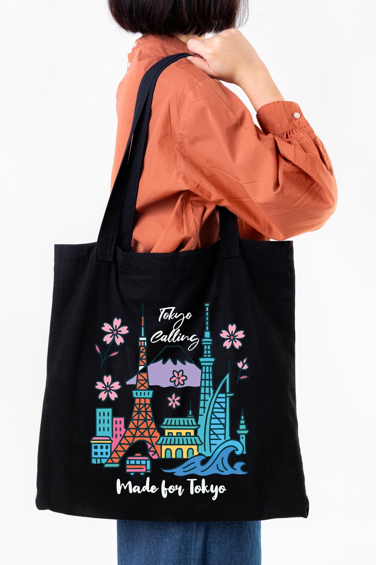 Tokyo Skyline and Cherry Blossom Tote Bag