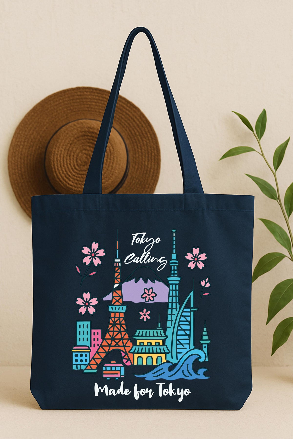 Tokyo Skyline and Cherry Blossom Tote Bag