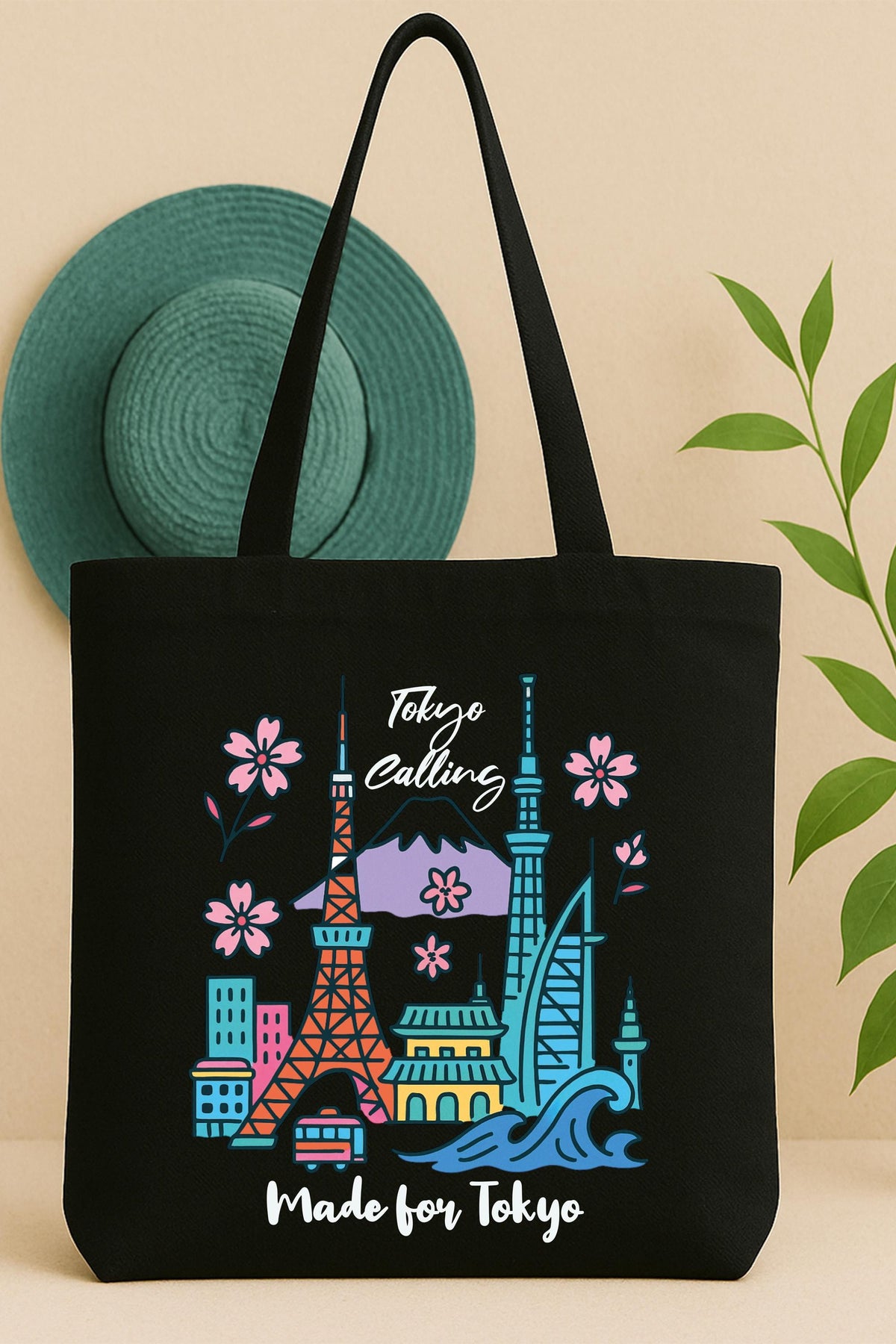 Tokyo Skyline and Cherry Blossom Tote Bag