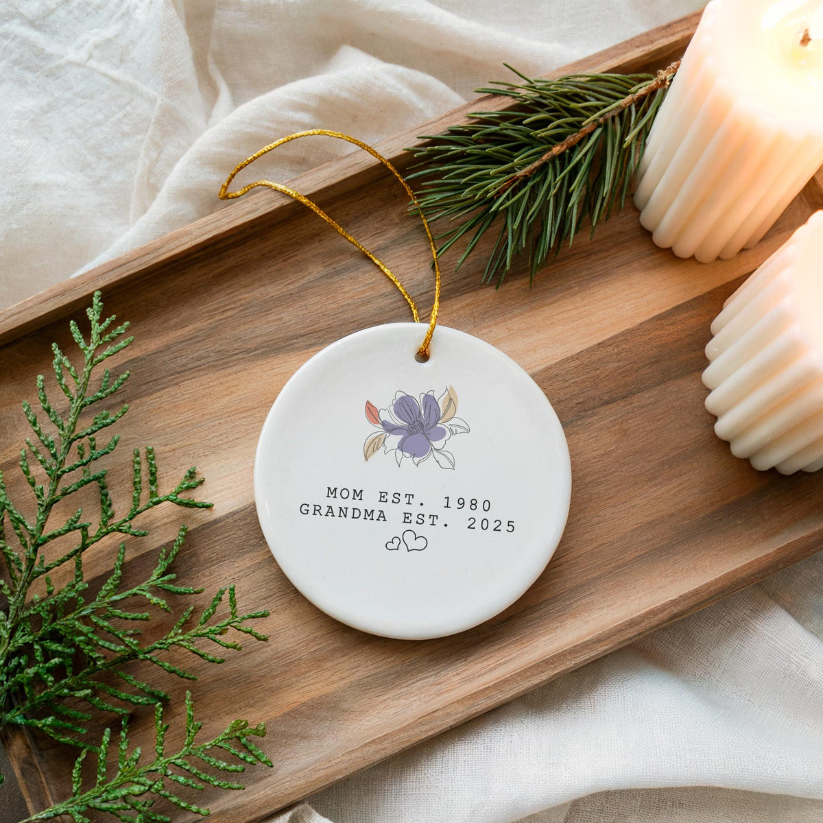Personalized Ceramic Ornament, Mom Grandma Est Year Keepsake, New Grandma Gift