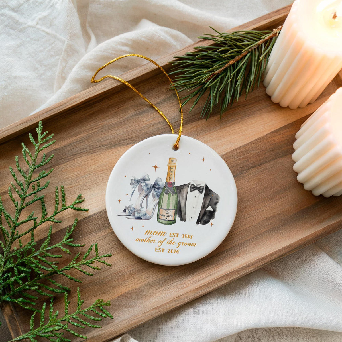Personalized Mother of the Groom Ceramic Ornament, Custom Wedding Keepsake