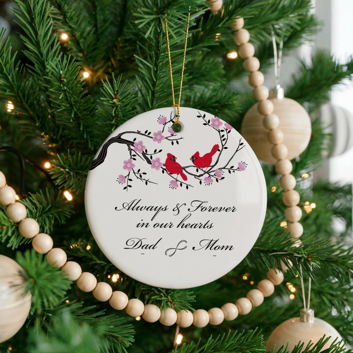 Ceramic Memorial Ornament, Dad & Mom Remembrance Keepsake, Sympathy Bereavement Gift
