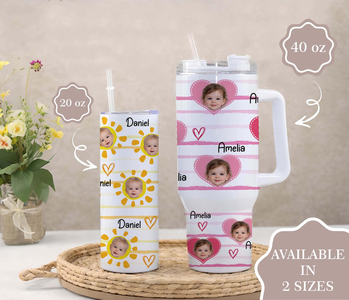 Personalized Baby Photo Tumbler, Custom Travel Mug, Grandparent Gift