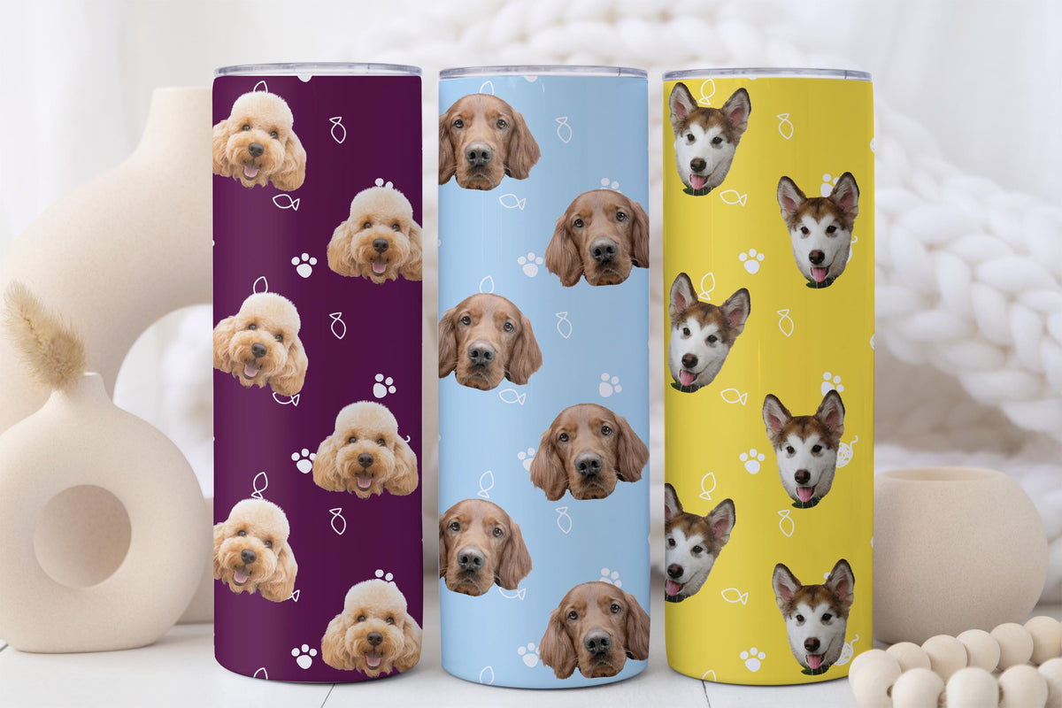 Personalized Dog Photo Tumbler, Custom Pet Face Cup, Dogs Mom Gift Tumbler, Pets Lover Skinny Tumblers