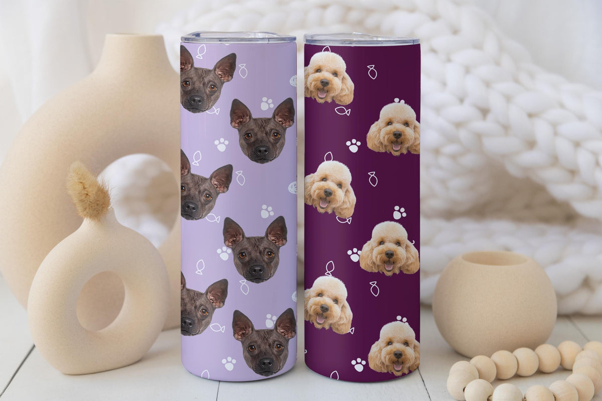 Personalized Dog Photo Tumbler, Custom Pet Face Cup, Dogs Mom Gift Tumbler, Pets Lover Skinny Tumblers