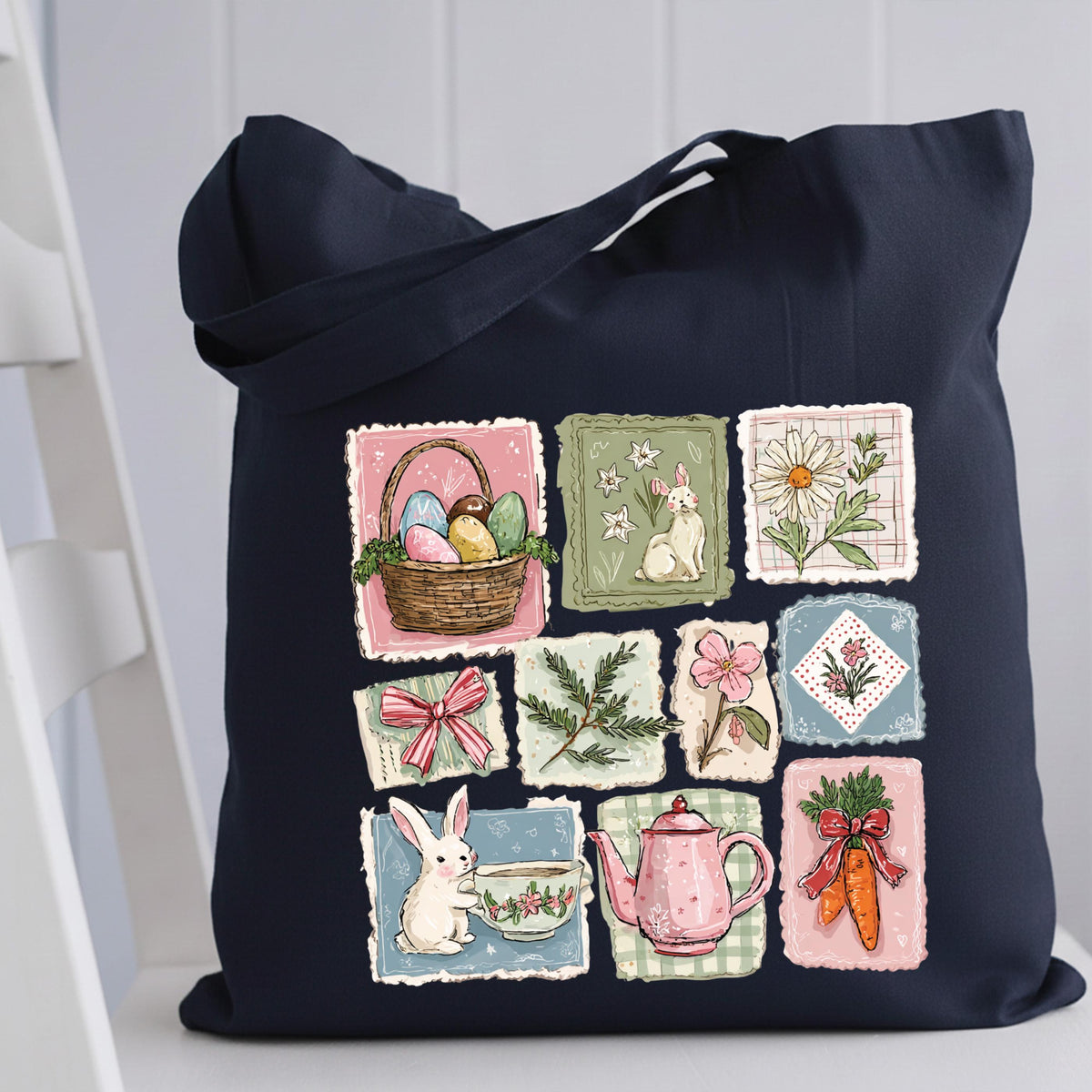 Easter Eggs Tote Bag, Coquette Bunny Gift Tote, Happy Easter Bags