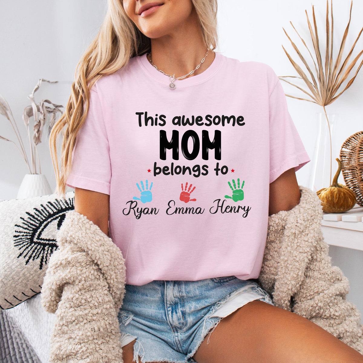 Comfort Colors® Custom This Awesome Mom Belongs to Shirt, Mama with Kids Names Tee, Mother's Day Gift
