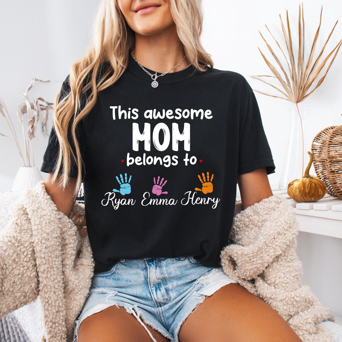 Comfort Colors® Custom This Awesome Mom Belongs to Shirt, Mama with Kids Names Tee, Mother's Day Gift