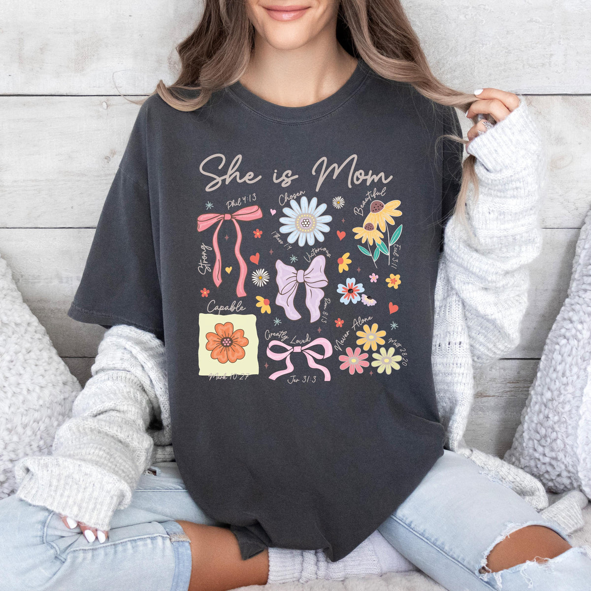 Comfort Colors® She is Mom Shirt, Christian Mama Tee, Religious Mother's Day Gift