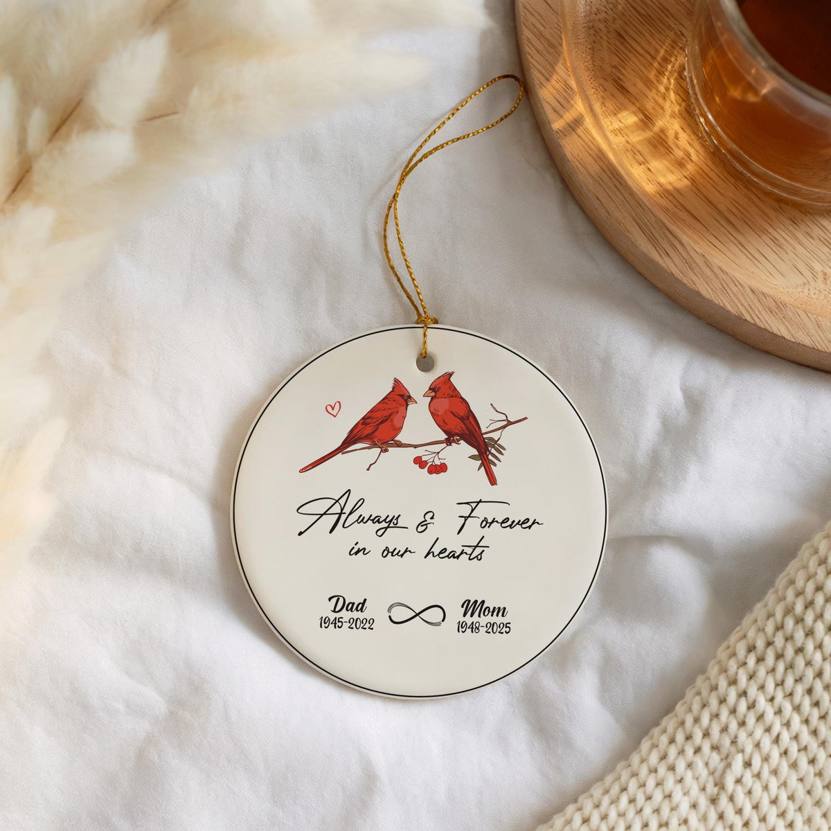 Custom Always And Forever In Our Hearts Mom And Dad Ornament, Personalized Mom & Dad Ornament
