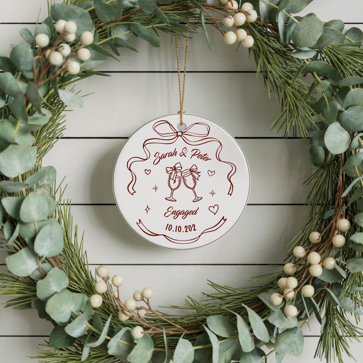 Custom Engagement Ornament with Names & Date, Personalized Wedding Ornament