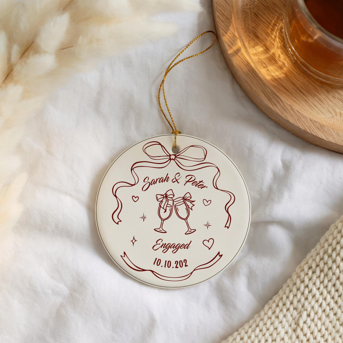 Custom Engagement Ornament with Names & Date, Personalized Wedding Ornament