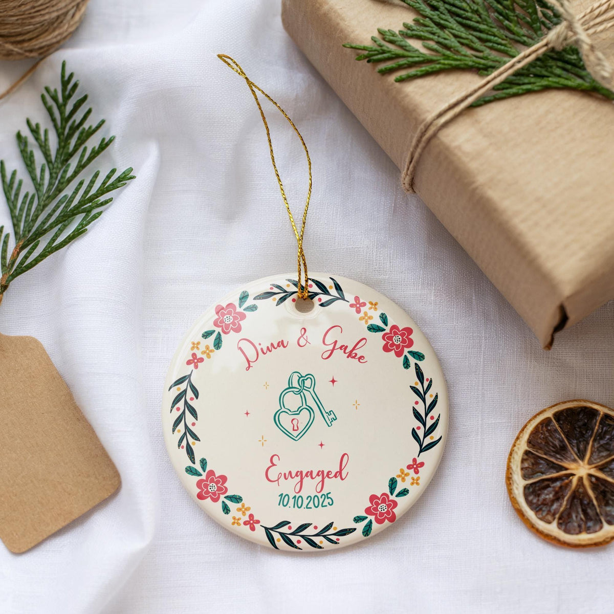 Personalized Engagement Ornament 2026, Personalized First Christmas Engaged Ornament