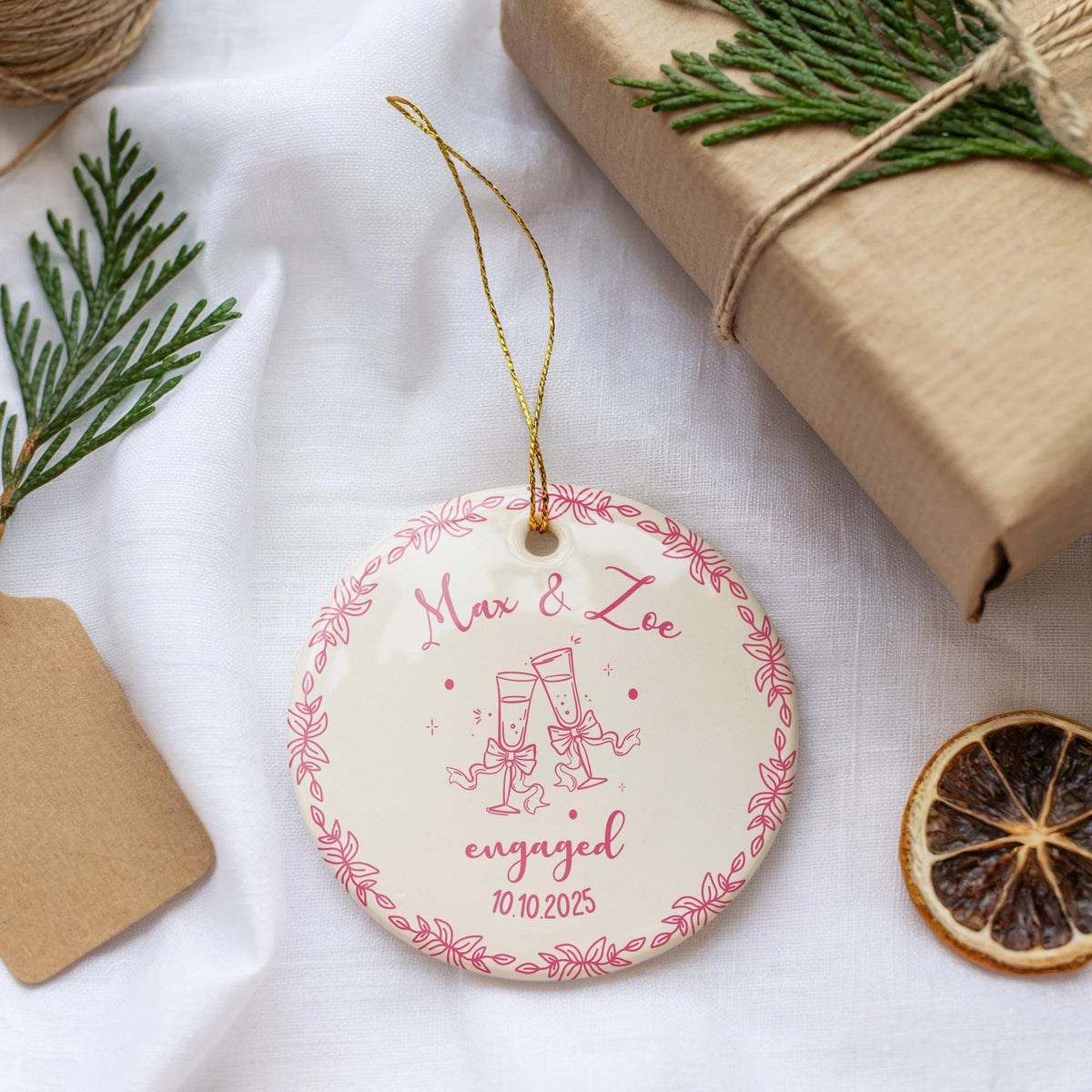Personalized Engaged Ornament, Custom Engagement Keepsake with Names & Date