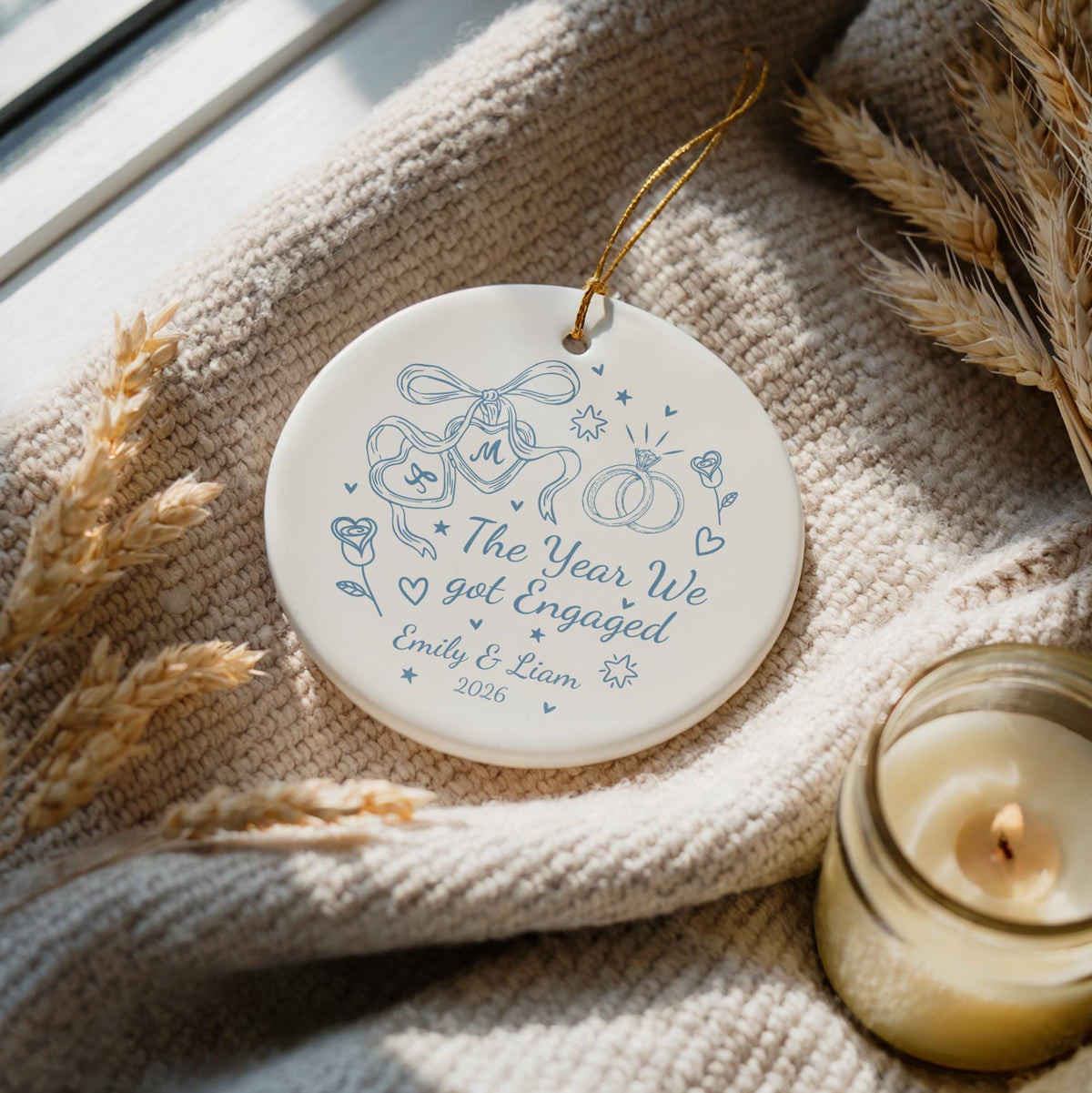Personalized The Year We Got Engaged Ornament, Aesthetic Engagement Anniversary Keepsake