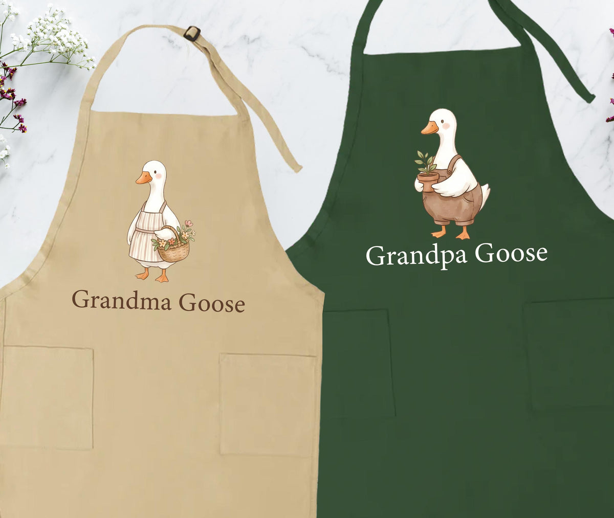 Grandparents Goose Apron, Grandma Grandpa Matching Aprons, Funny Grandparents Gift Apron